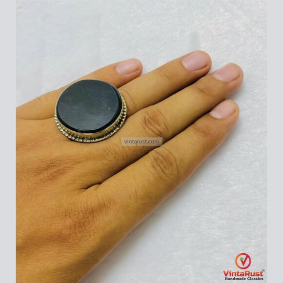 Jewelry - Classic Black Onyx Ring: Handmade Silver Adjustable Unisex Ring